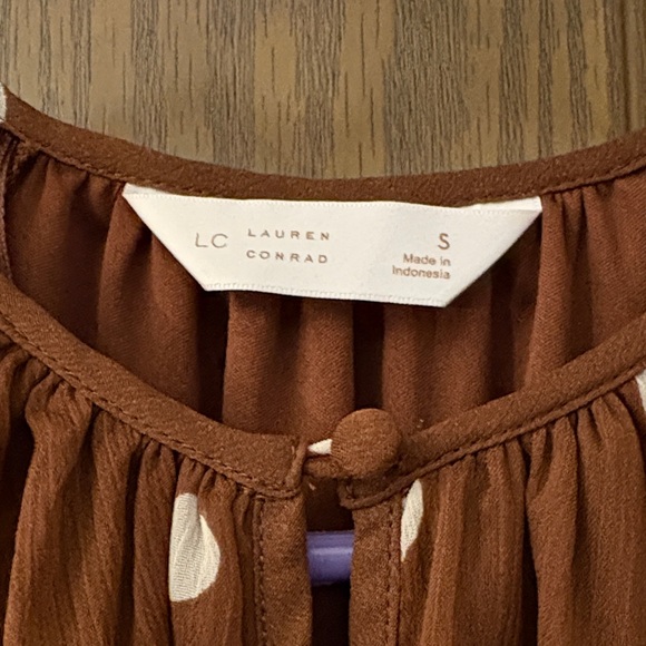 LC Lauren Conrad Chocolate Polka Dot Blouse - Picture 2 of 6